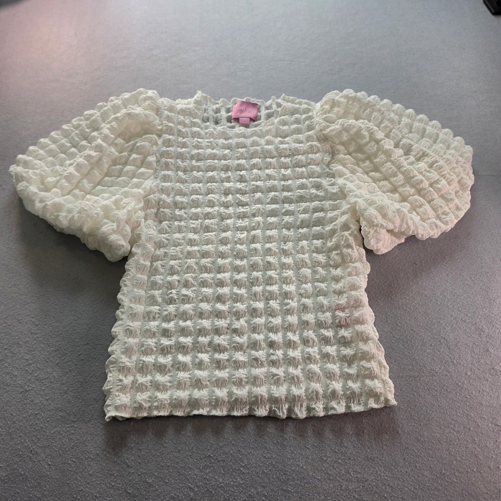 Muse Republic White Popcorn Knit Puff Sleeve Top Size Medium Cottagecore
